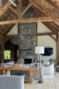 Photo of nice fireplace and hearth in living room